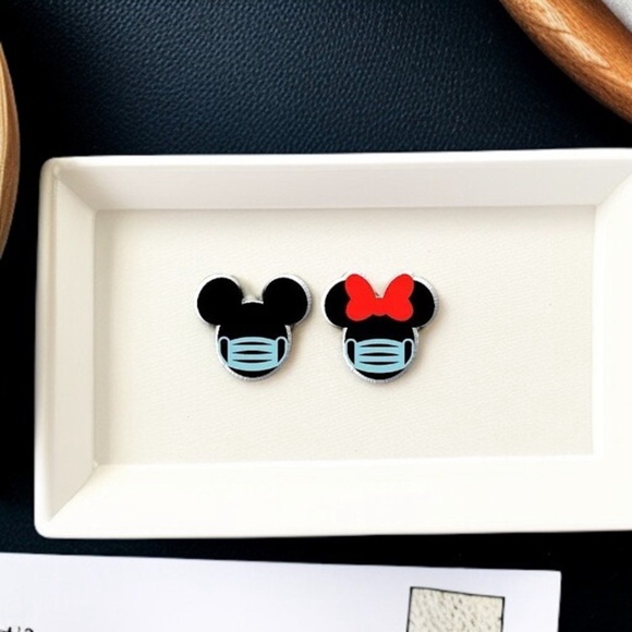 Medical Staff Face Mask Mouse Ears Stud Earrings - Cute and Quirky! NWT Studs - Picture 3 of 4
